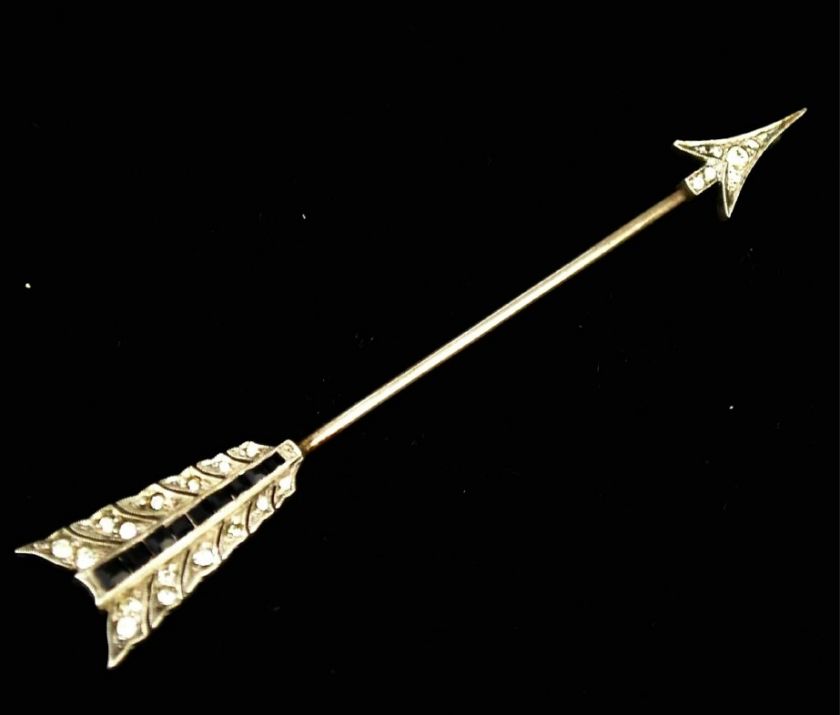 Antique Paste Art Deco Sterling Silver Arrow Brooch Pin  