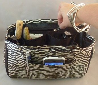   Handbag Tote Large Organizer Insert Zebra Black and Bone Gift O BRIT B