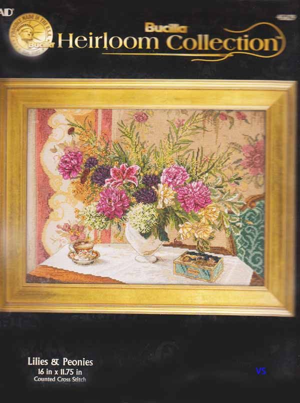 Bucilla Heirloom Counted Cross Stitch kit 16 x 12 LILIES & PEONIES 