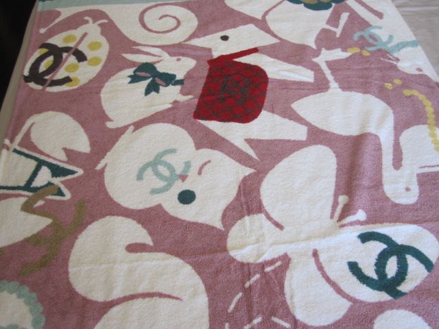 Auth CHANEL Baby Animal Huge Beach Towel Blanket Rare  