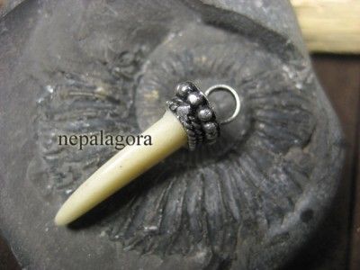 P419 Ethnic tooth type BONE Tribal metal cap banjara gypsy PENDANT 