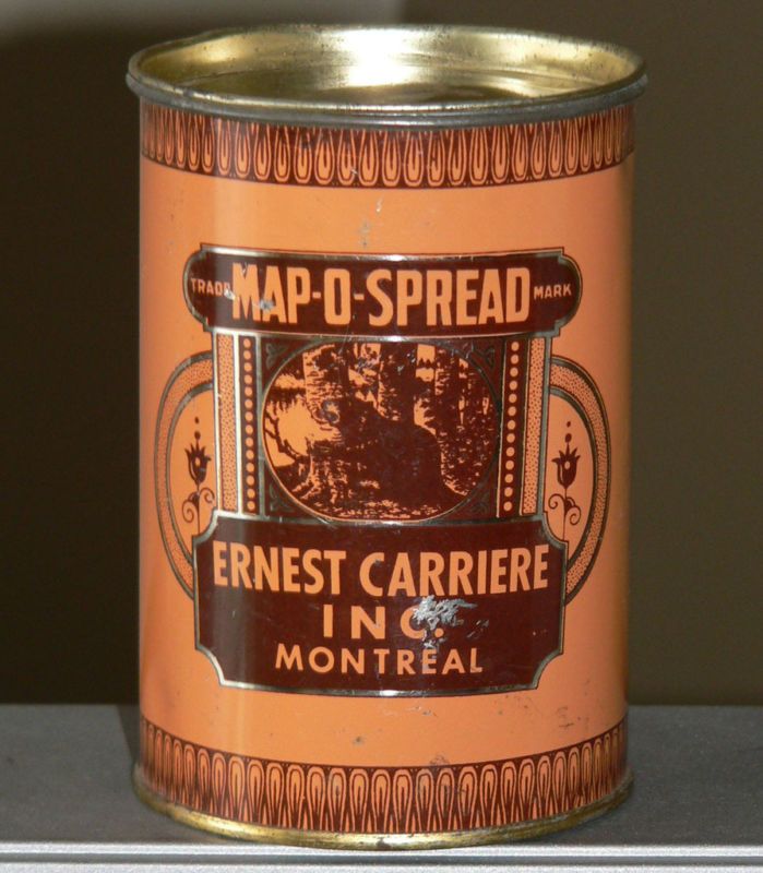 Rare MAP O SPREAD tin can w/beavers – Montreal, Quebec  