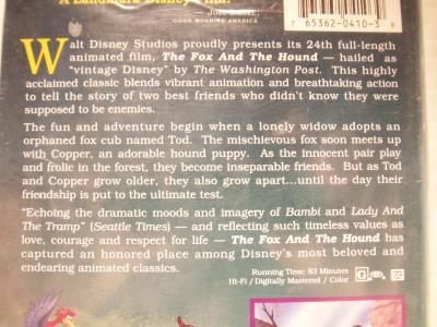 Disney The Fox and the Hound VHS Tape 765362041039  