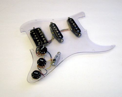 Loaded Fat Strat Pickguard,HSS, Clear w/Blk,Fits Fender  