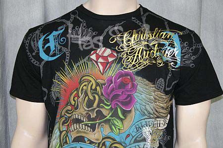 Christian Audigier Hardy Life Kills Skull Rose T Shirt  