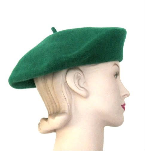 Classic Emerald Green Wool Beret Hat  