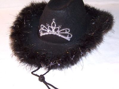 BLACK LIGHT UP TIARA FEATHER rodeo COWBOY western HAT  