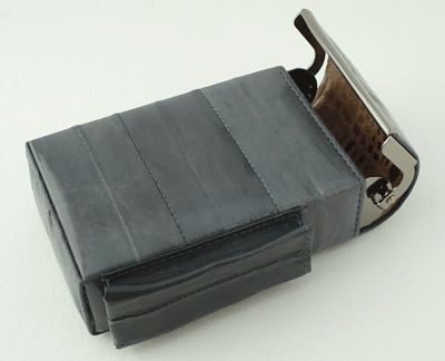 GREY EEL SKIN LEATHER BOX POP UP CIGARETTE CASE  