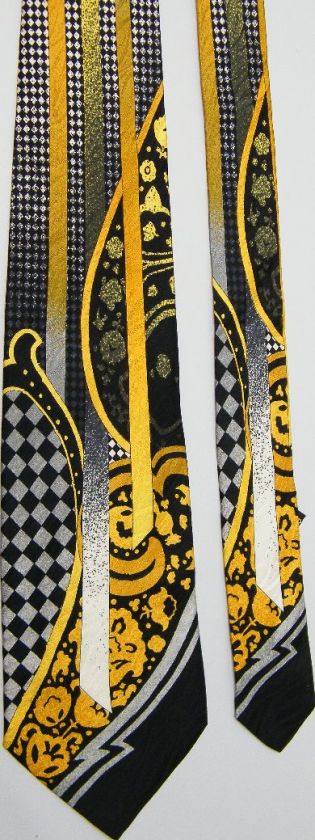 VITALIANO PANCALDI ART NOUVEAU BLACK GOLD SILK NECK TIE  