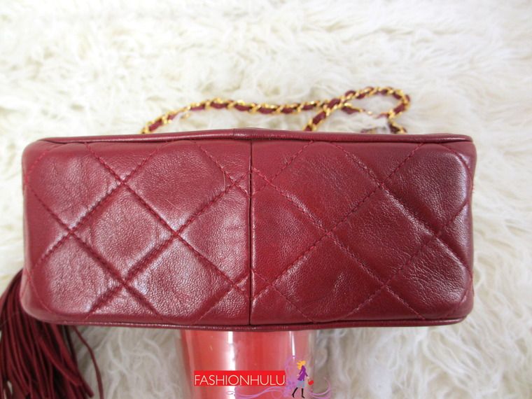 Authentic CHANEL Dark Red Vintage Camera Tassel Shoulder Bag  