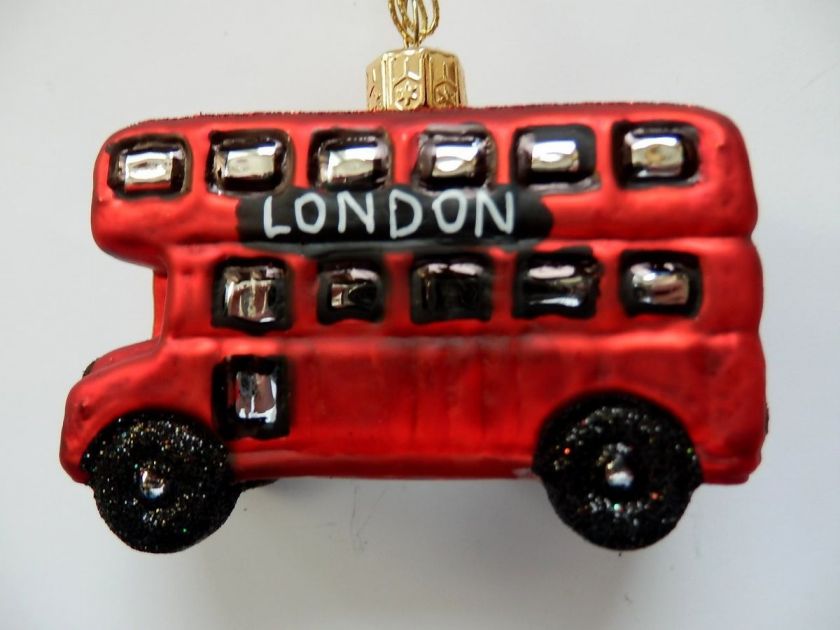   DOUBLE DECKER BUS EUROPEAN BLOWN GLASS CHRISTMAS TREE ORNAMENT  