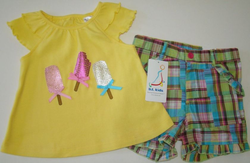   Yellow Popsicle Shirt Blue Plaid Shorts B.T. KIDS Sz 24 Mos.  