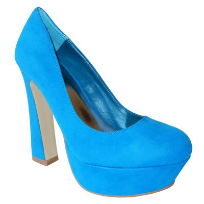   Sexy Suede Sky Hi Covered Platform Chunky Heel Pump Vivid Blue  