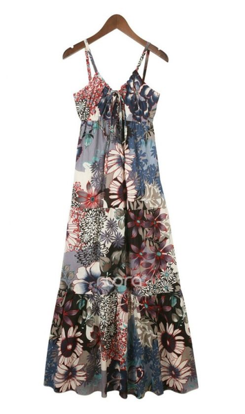 Maxi Bohemian Drawstring Floral Summer Beach Dress NEW  