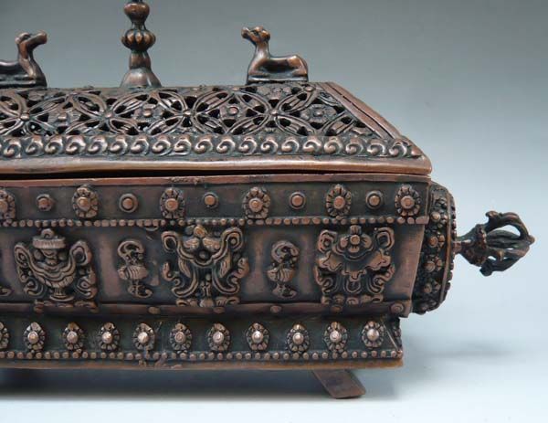 Old Tibetan 8 Auspicious Symbols Incense Burner Censer  