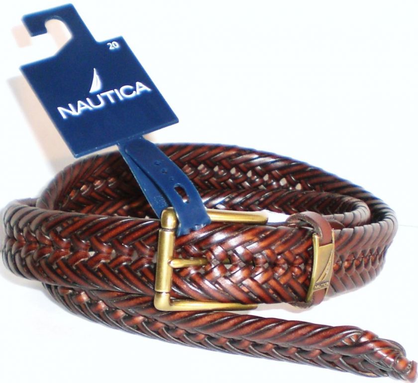 NEW NAUTICA MENS LEATHER BELT BRAIDED BLACK TAN BROWN BELT SIZE 32 36 