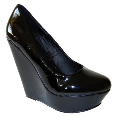 Romantic Vibe Round Toe Patent Covered Platform Wedge Pump Black All 