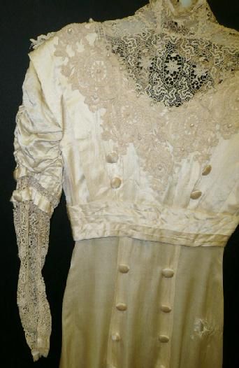 ORIG VTG EDWARDIAN TITANIC ERA 1915 SATIN LOVELY TRIM LACE WEDDING 