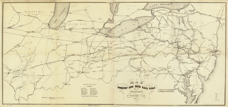 1854 Map of Sunbury and Erie railroad  