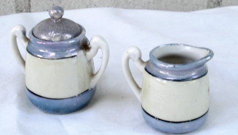 Old Porcelain Lustre Childs Creamer, Sugar~Pony Horse  