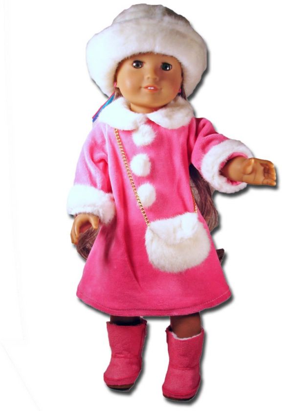 Doll clothes fit 18 American Girl * Pink Dress with Fur Trim Hat 