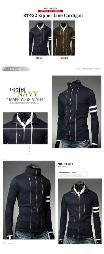 Mens Korea style Zipper Line kint Cardigan,Dandy Sweaters Casual 