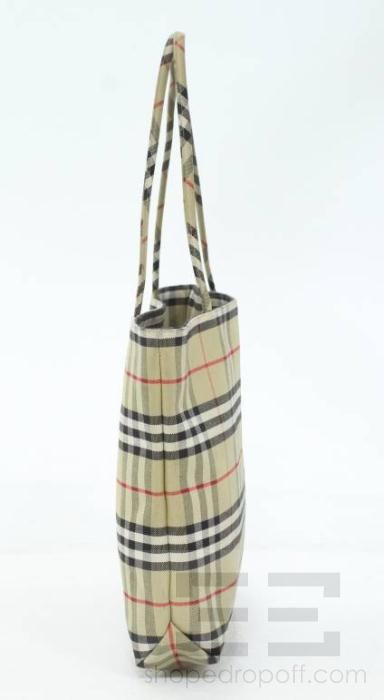 Burberry Tan Classic Check Canvas Tote Bag  