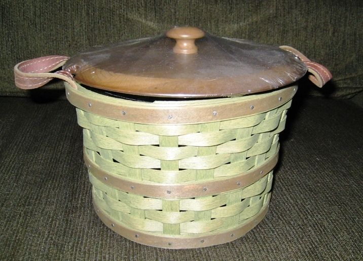 Longaberger SMALL BUSHEL Basket Set LEAF GREEN WOODCRAFTS LID   MINT 