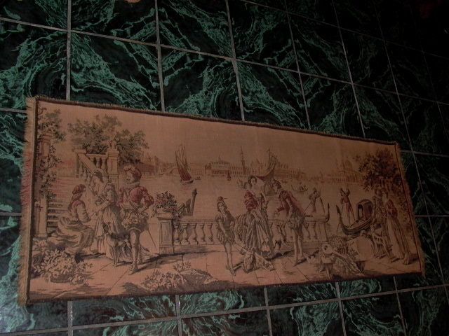 Antique Tapestry European Scene Couples, Gondola, Dogs  