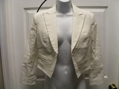 CYNTHIA STEFFE OPEN JACKET WHITE CROPPED 3/4 SLEEVE JACKET SIZE 2 