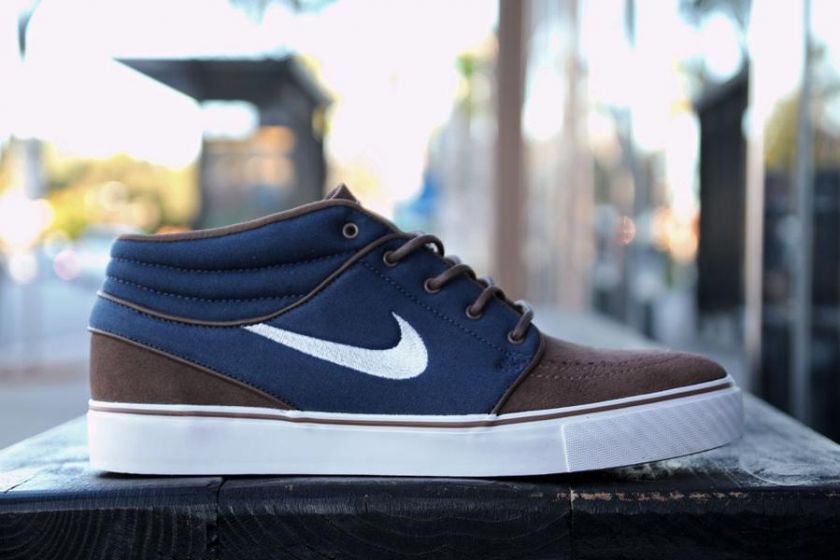 Nike SB Zoom Stefan Janoski Mid Navy Blue Brown Canvas Suede low 