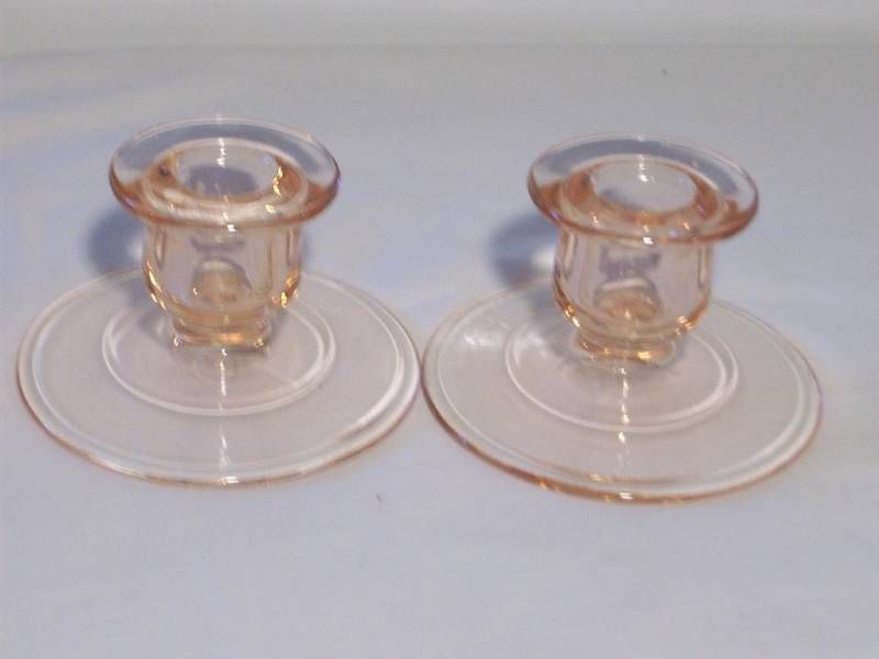 Cambridge Glass Short Pink Candle Sticks  Marked  