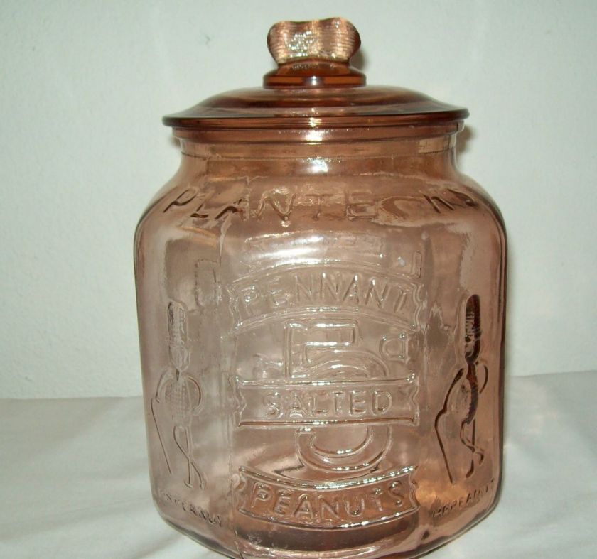 HUGE PENNANT OCTAGONAL MR. PEANUT COUNTER JAR PINK COLOR MARKED 5 