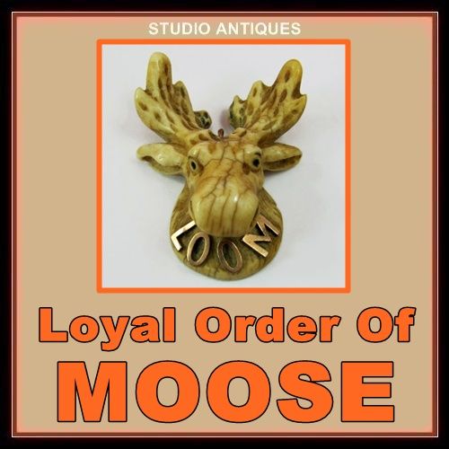 LOYAL ORDER OF MOOSE Vintage Antique PENDANT Carved Head LOOM 