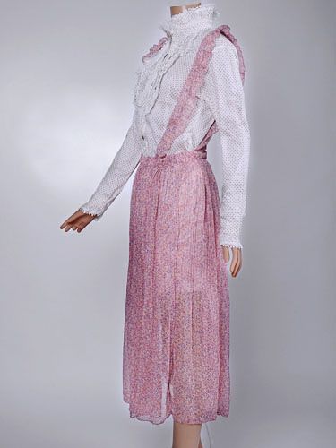 Rose Pink Ditsy Floral Print Long Chiffon Maxi Skirt W Ruffle Detail 