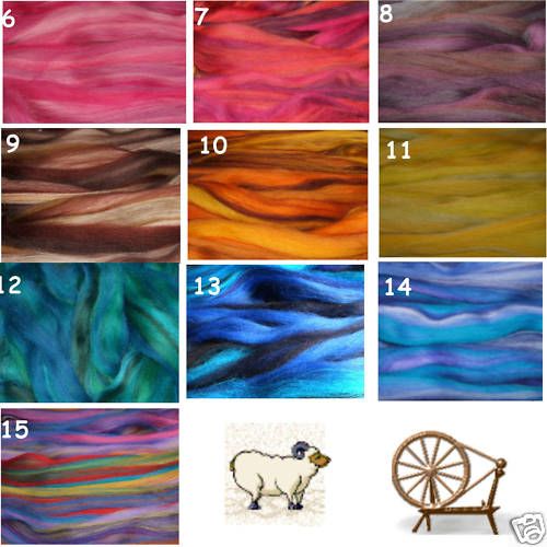 12 MERINO TOPS SUPER COLOUR BLEND SPINNING FIBRE ART  