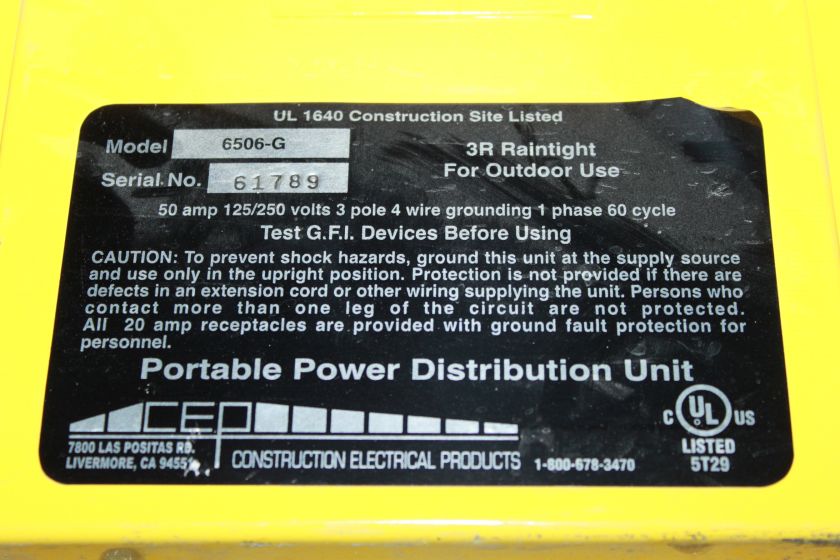 CEP 6506 G PORTABLE GFCI POWER DISTRIBUTION SPIDER BOX  