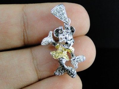 WHITE GOLD FINISH CARTOON MINNIE MOUSE COLOR DIAMOND PENDANT CHARM 1.2 