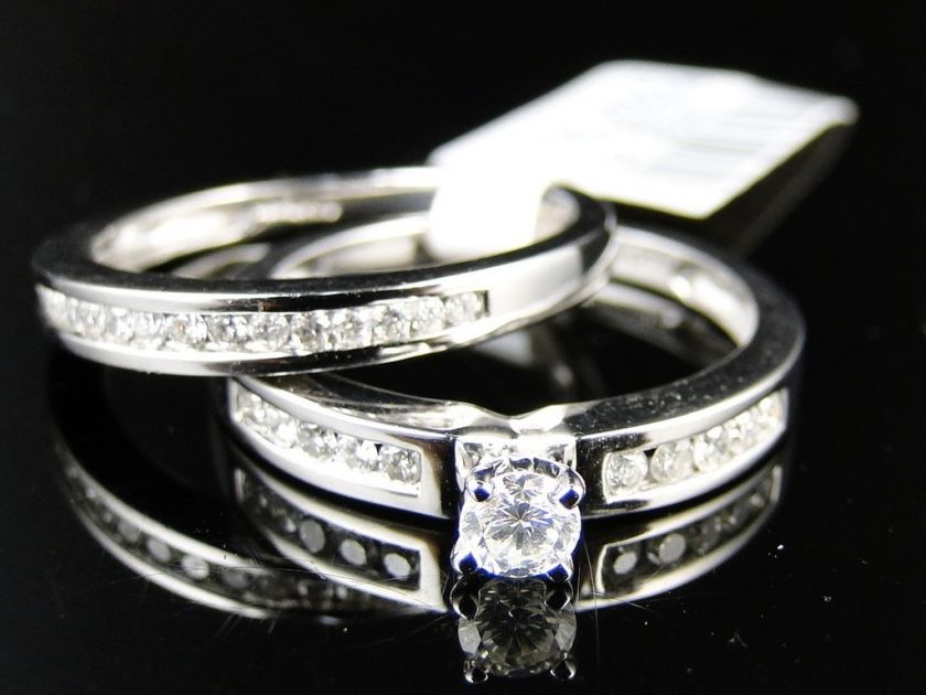 LADIES WHITE GOLD GENUINE DIAMOND BRIDAL DUO RING SET  