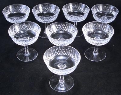   of 8 Waterford Crystal Alana Champagnes Sherberts Cross Hatch Glasses