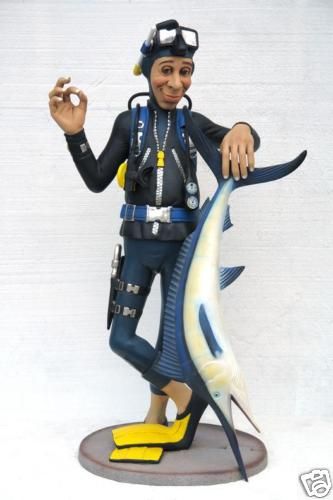 Snorkeling Scuba Diver Marlin Nautical Sports Statue  