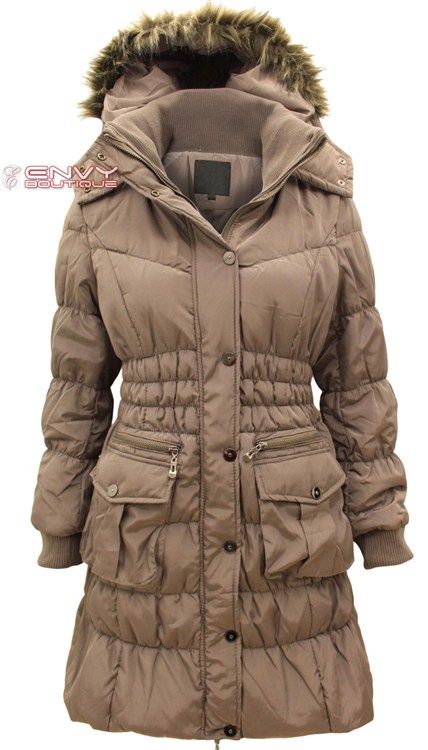 NEW LADIES QUILTED PADDED FAUX FUR HOOD LONG PARKA JACKET COAT WOMENS 