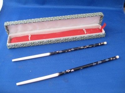 Vintage Ox Bone Brass floral Cloisonne Chop Sticks  