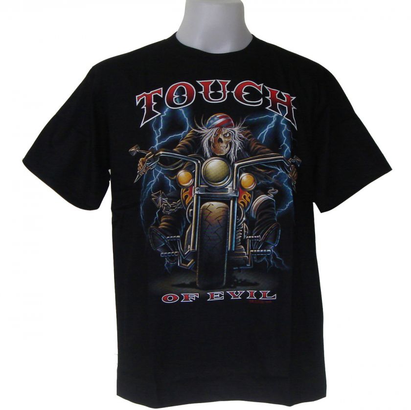 TOUCH OF EVIL SKULL TATTOO CHOPPER grim BIKER T SHIRT  