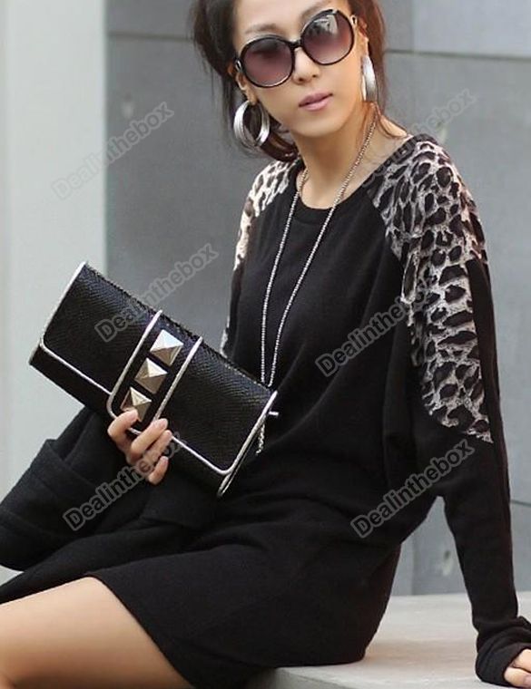 New Cotton Leopard Grain Decoration Round Brought Long Sleeve T shirt 