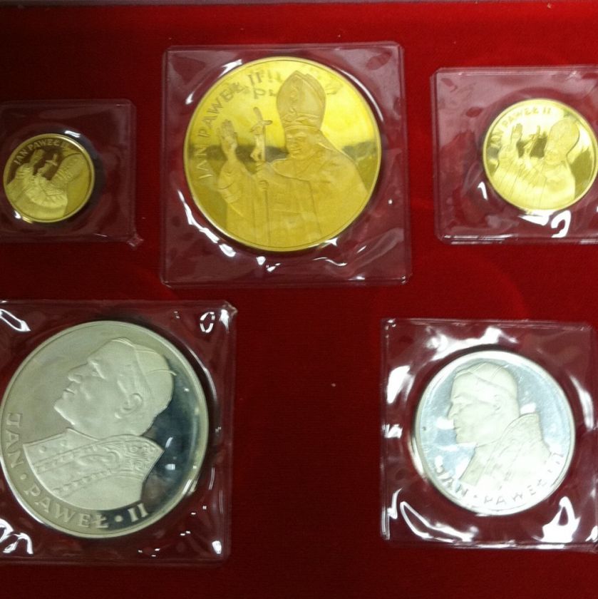 Gold Silver 5 Coin Set, Poland 1982 Pope John Paul II  