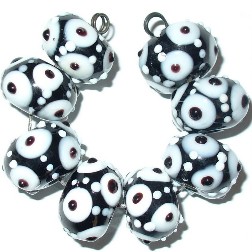 USA LAMPWORK GLASS BEAD BLACK & WHITE POLKA DOT  