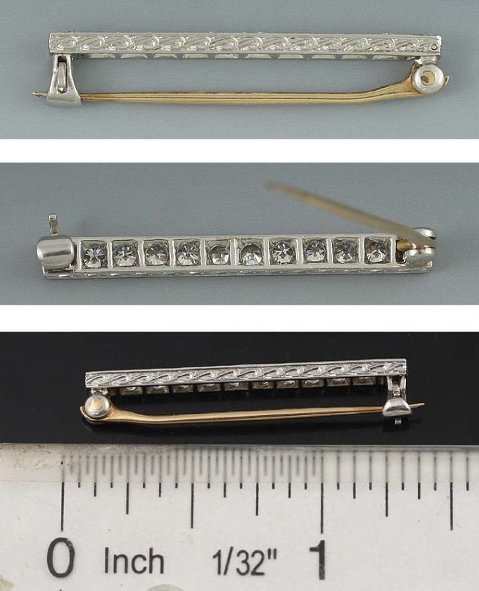 VINTAGE PLATINUM 14K GOLD MINE CUT DIAMOND PIN c1920  