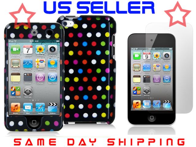 Colorful dots Black Case+LCD COVER iPod Touch 4th 4 4g  