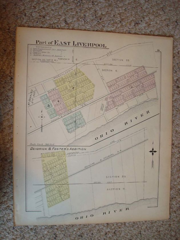 EAST LIVERPOOL COLUMBIANA COUNTY OHIO ANTIQUE MAP NR  